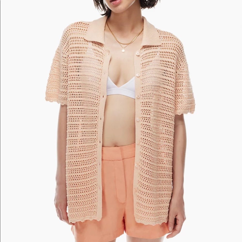 White Aritzia Wilfred Notting Sweater - Crochet Button Down
